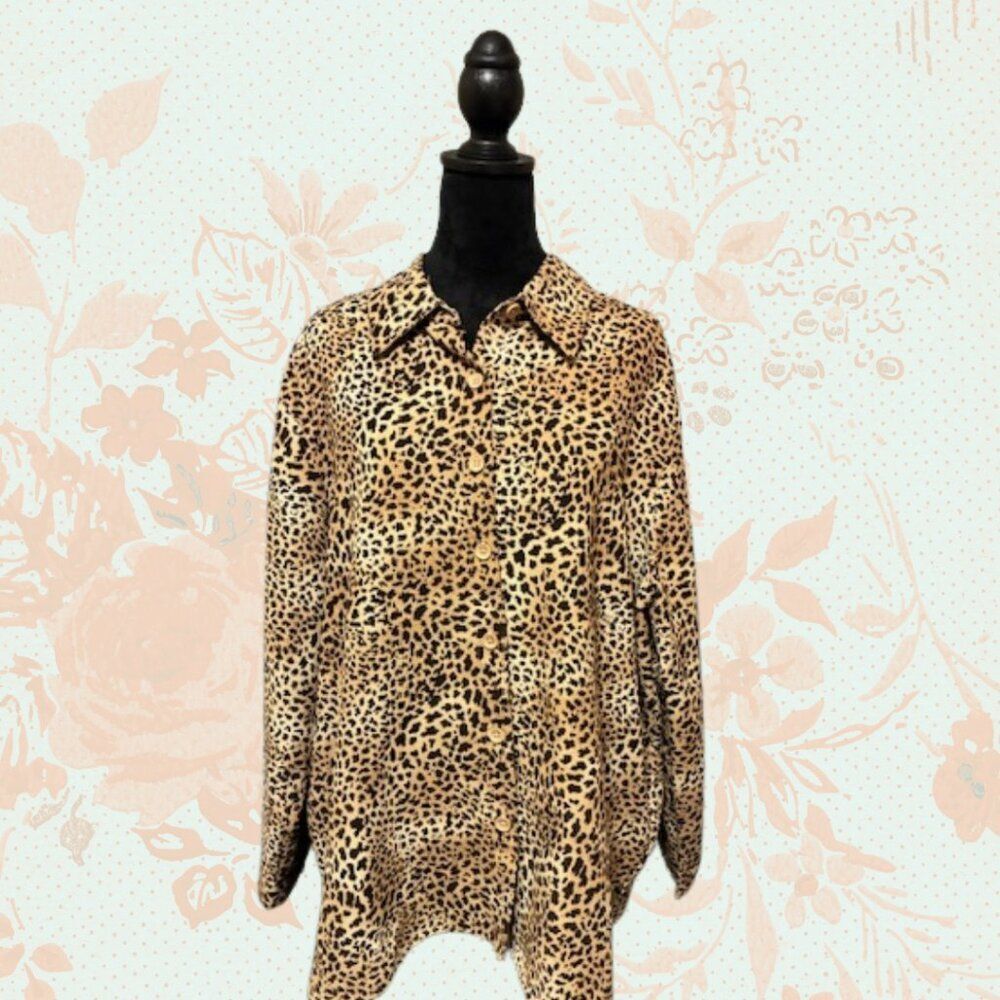 Studio Works Blouse Women's Size 2X Microsuede Button-Down Leopard Print